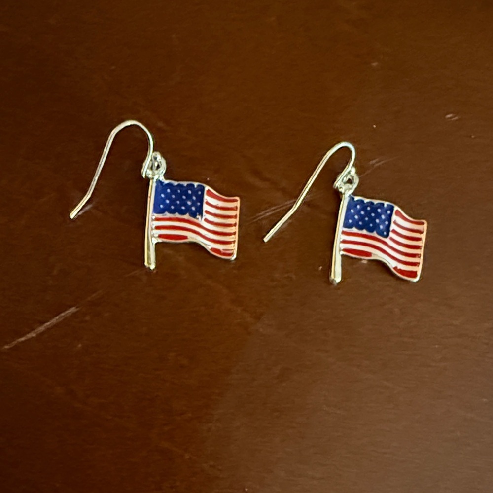 Silver American Flag Earrings